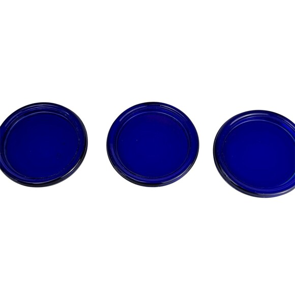 Cobalt Blue Glass Vintage Round Coaster Stackable Set 3 Coastal Retro Minimalist - Picture 4 of 4